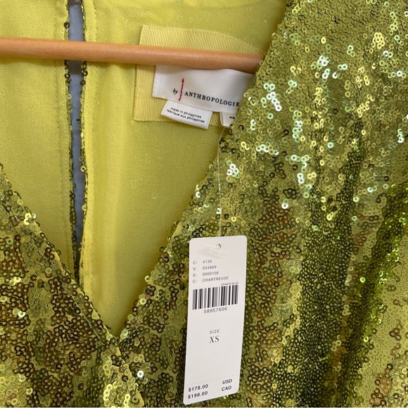 Anthropologie Sequin Wrap Dress in Chartruse - Picture 10 of 12